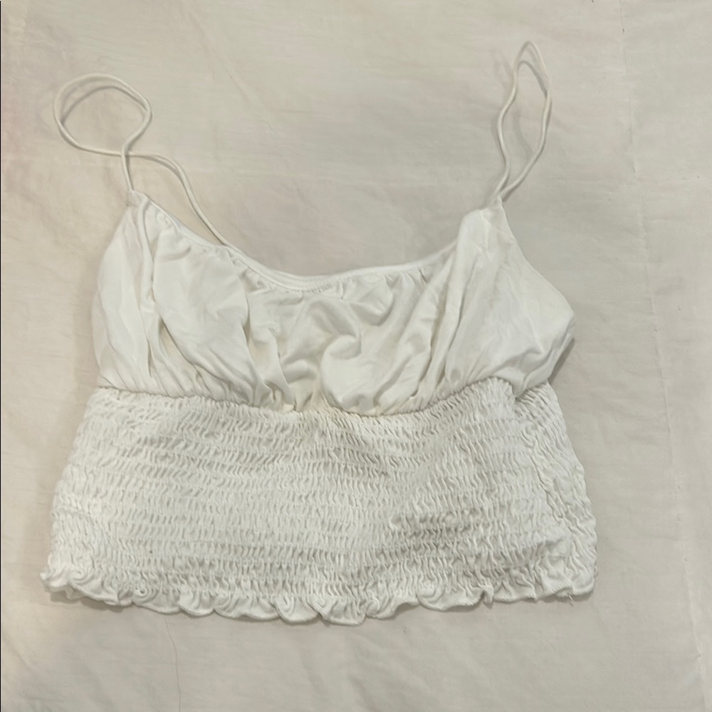 Urban Outfitters White Smocked Cropped Camisole